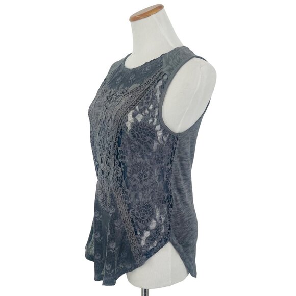 Free People Gray Lace Overlay Sleeveless Top - Picture 4 of 16